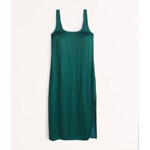 Abercrombie & Fitch Green Satin Midi Slip Dress w/ Side Slit Size Small